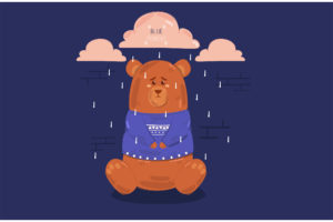 Blue Monday with Sad Bear Character Illustration flat design